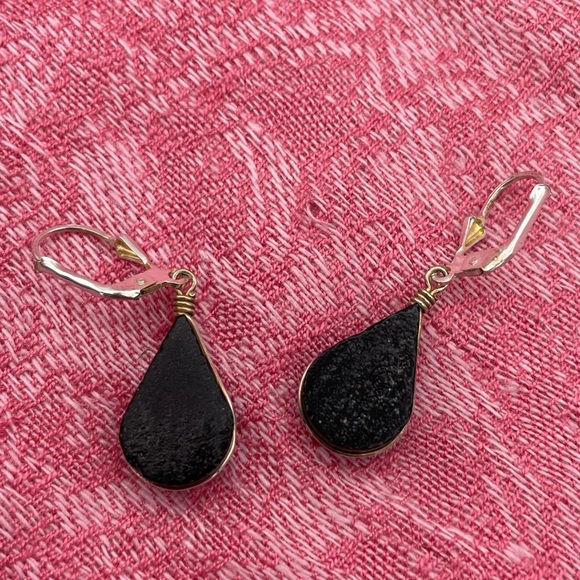 Copper Green Glass Tear Drop Dangle Earrings - Picture 4 of 6